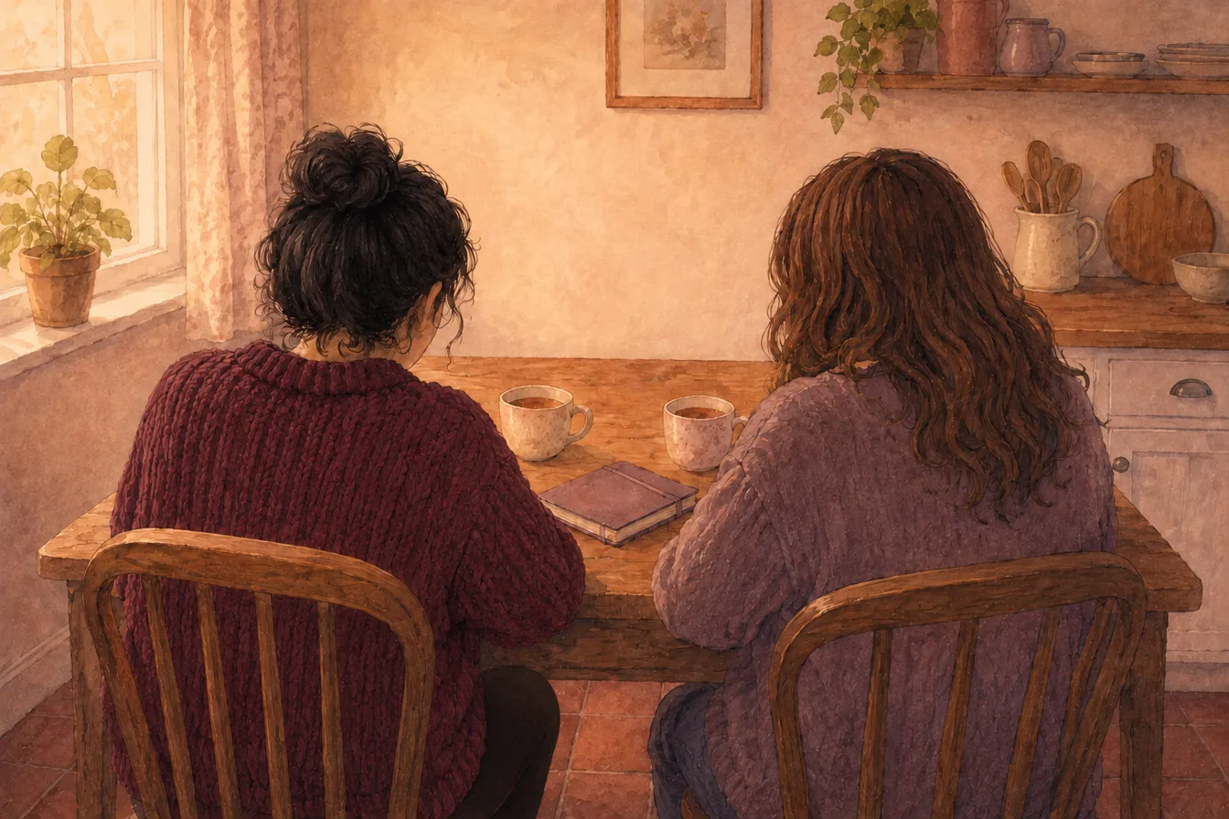 your picture, in: two teas at the kitchen table
