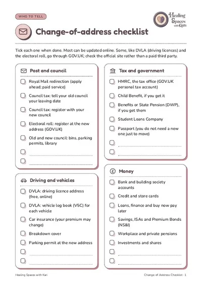 First page of the Change-of-Address Checklist