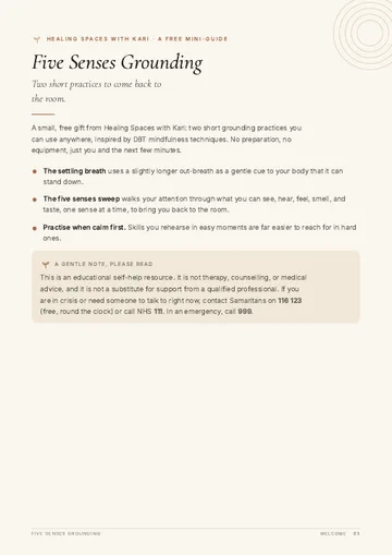 First page of the Five Senses Grounding Worksheet