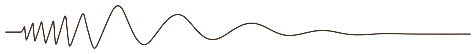 A single line that starts as a tight fast zigzag, widens into slower waves and ends nearly flat