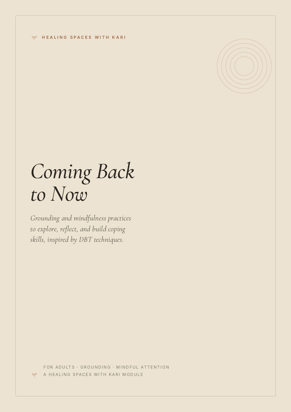 Cover of Coming Back to Now: Grounding and Mindfulness Workbook